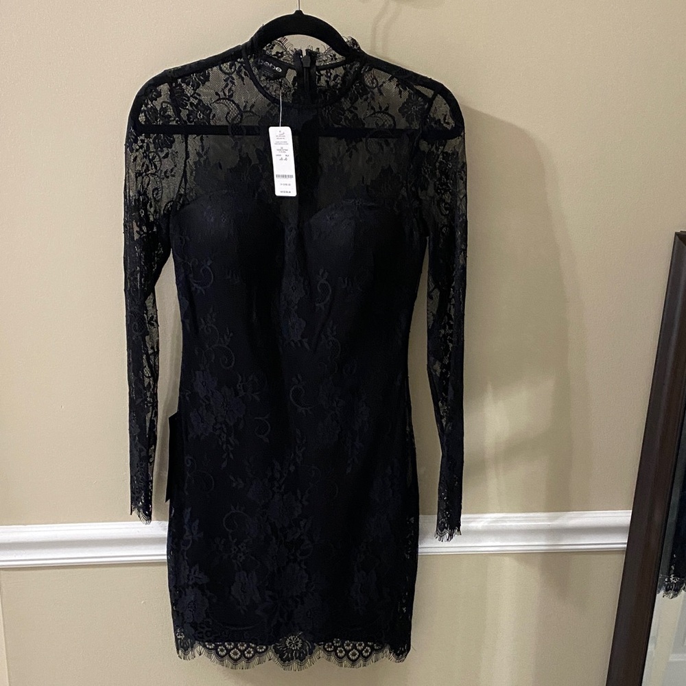 bebe Black Long Sleeve Lace Dress